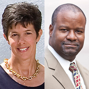 Composite headshot of Sara Slaughter, executive director of W. Clement and Jessie V. Stone Foundation, and Derek Mitchell, CEO of Partners in Schools Innovation. Composite headshot of Sara Slaughter, executive director of W. Clement and Jessie V. Stone Foundation, and Derek Mitchell, CEO of Partners in Schools Innovation.