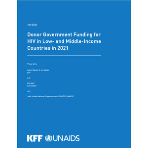blue report cover image of 'Donor Government Funding for HIV in Low- and Middle-Income Countries in 2021'