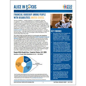 Report cover of 'Financial Hardship Among People With Disabilities' by United for ALICE. Report cover of 'Financial Hardship Among People With Disabilities' by United for ALICE.