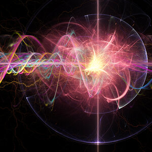 An artist illustration of a quantum physics experiment.