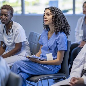 A nursing school student in class.