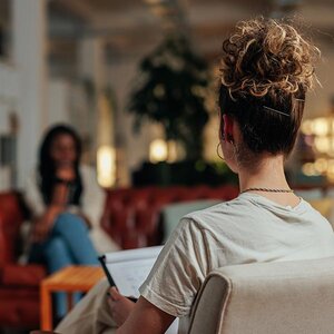 A psychologist with a client.
