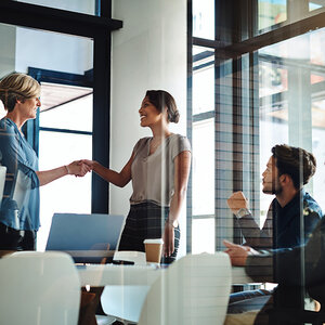 Two people shaking hands.