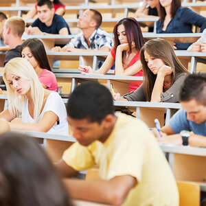 Students in a college classroom