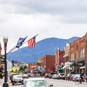Traffic on colorful main street in Montana. Traffic on colorful main street in Montana.