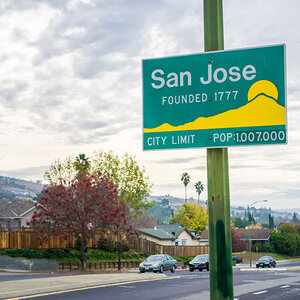 A welcome sign in San Jose, California. A welcome sign in San Jose, California.