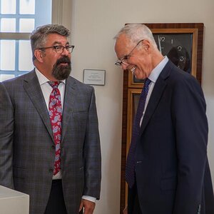 Parker Kennedy, chair of the board of trustees and Paul D. Paton, dean of the Fowler School of Law at Chapman. Parker Kennedy, chair of the board of trustees and Paul D. Paton, dean of the Fowler School of Law at Chapman.