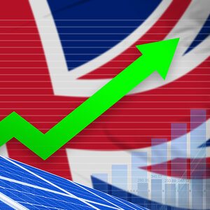 A photo montage of a British flag and a chart showing an upward trend. A photo montage of a British flag and a chart showing an upward trend.