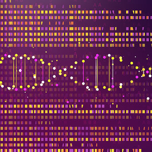 A multicolored illustration of a genomic sequence on a computer screen.