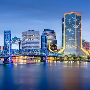skyline of Jacksonville, Florida, showing the bridge and river skyline of Jacksonville, Florida, showing the bridge and river