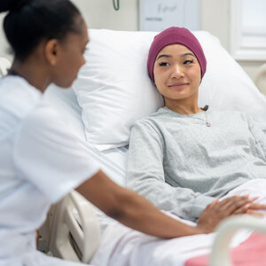 A cancer patient with a doctor.