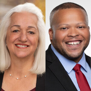 Composite headshots of Anne Kubisch (credit Ford Family Foundation) and Marvin Carr (Walmart, Inc.).