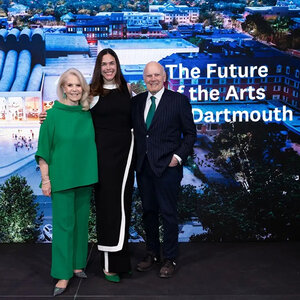 Dartmouth president Sian Leah Beilock, center, celebrates with Broadway producer Daryl Roth and Steven Roth. Dartmouth president Sian Leah Beilock, center, celebrates with Broadway producer Daryl Roth and Steven Roth.