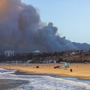The Pacific Palisades in Los Angeles covered in wildfire smoke. The Pacific Palisades in Los Angeles covered in wildfire smoke.
