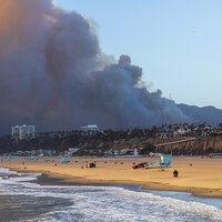 The Pacific Palisades in Los Angeles covered in wildfire smoke.