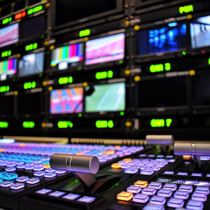 The control room of a broadcast station. The control room of a broadcast station.