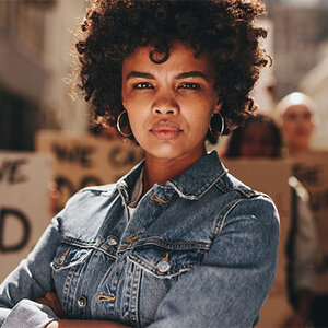 Black feminist at a protest.
