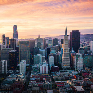 The sunset behind the San Francisco skyline. The sunset behind the San Francisco skyline.