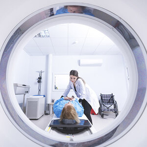 A woman getting cancer treatment.