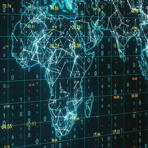 An artist's rendering of a digital map of Africa overlayeed with data. An artist's rendering of a digital map of Africa overlayeed with data.