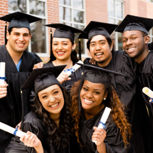 College grads with their degrees.
