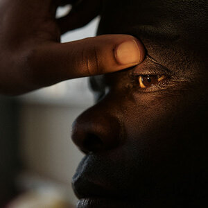 A man having an eye exam done.