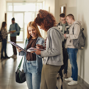 Students in a hallway. Students in a hallway.
