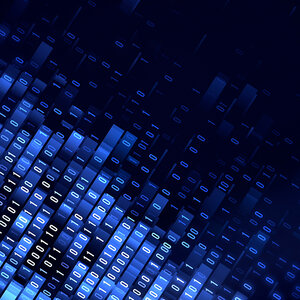 A computer screen filled ones, zeroes, and dimensional blocks of light - an artist’s rendering of quantum data. A computer screen filled ones, zeroes, and dimensional blocks of light - an artist’s rendering of quantum data.
