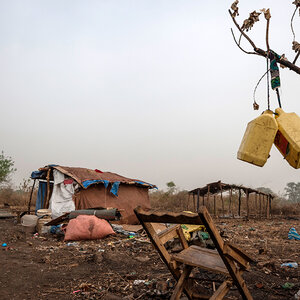 A makeshift shelter in a refugee camp in Sudan.