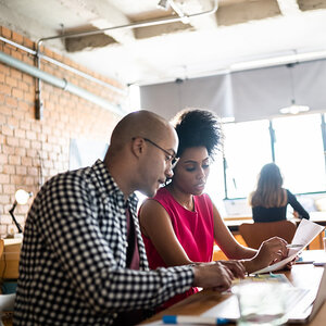 Nonprofit employees working together.