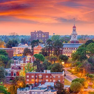 The City of Macon, Georgia skyline at night.