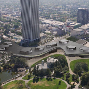 An aerial view of the Geffen Galleries at the Los Angeles County Museum of Art.