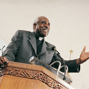 A Christian preacher speaks from the pulpit