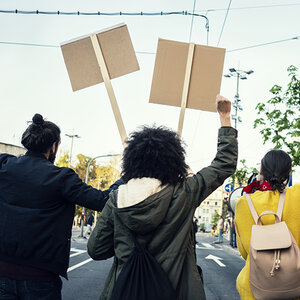 People protesting in the streets.