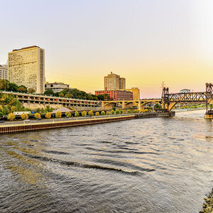 Sunset with St. Paul City skyline and Mississippi riverfront. Sunset with St. Paul City skyline and Mississippi riverfront.