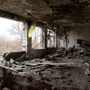 A school in eastern Ukraine damaged by shelling. A school in eastern Ukraine damaged by shelling.
