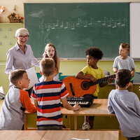 An elementary music class. An elementary music class.