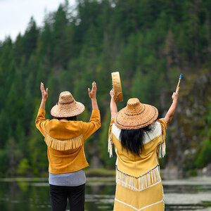 Indigenous couple admiring the environment.