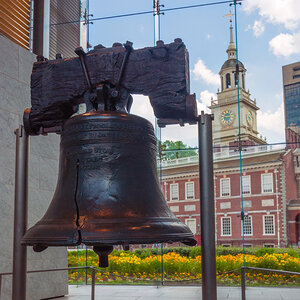 A photo of the Liberty Bell with Independence Hall in the background. A photo of the Liberty Bell with Independence Hall in the background.