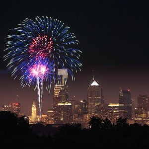 Fireworks over the Philadelphia skyline. Fireworks over the Philadelphia skyline.