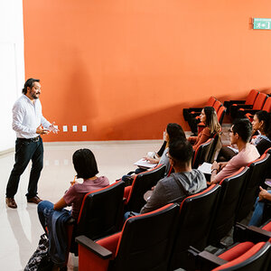 A college lecture in progress.