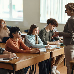 High school students sitting in class.