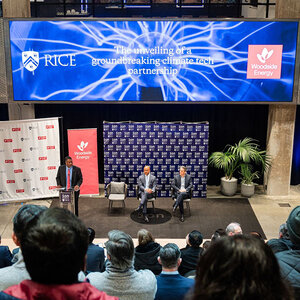 Rice University and Woodside Energy announcing their new partnership. Rice University and Woodside Energy announcing their new partnership.
