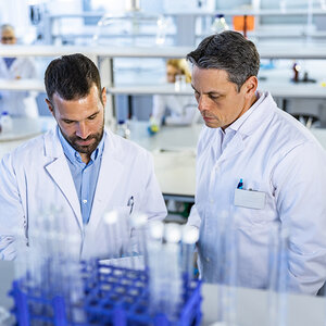 Medical researchers working together. Medical researchers working together.