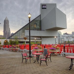 The exterior of the Rock & Roll Hall of Fame in Cleveland.