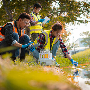 Climate scientists taking water samples. Climate scientists taking water samples.