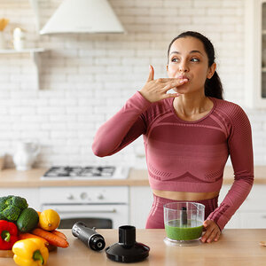 A woman eating healthy foods.
