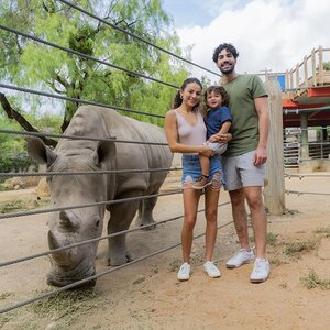 A family posing with a rhino at the San Antonio Zoo. A family posing with a rhino at the San Antonio Zoo.