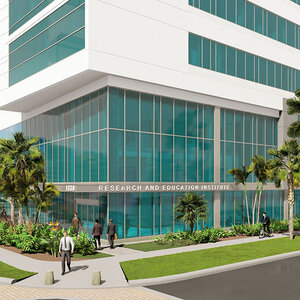 Rendering of research and education institute at Sarasota Memorial Hospital. Rendering of research and education institute at Sarasota Memorial Hospital.