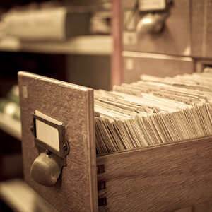 Historical archives in a file cabinet.